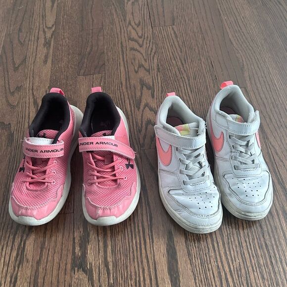 Bundle Under Armour and Nike Kids Shoes - Pink and White Size 1 - Picture 1 of 10
